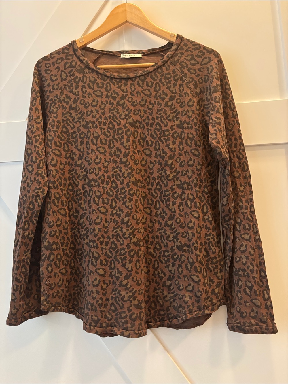 Relaxed fit Ragdoll LA Vintage Leopard Print Long Sleeve Tee, size small